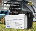 ATEM POWER 12V 135Ah AGM Deep Cycle Battery + Battery Box + 12V 40A DC to DC Battery Charger