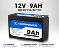 Atem Power 9AH AGM Battery 12V AMP Lead Acid SLA Deep Cycle Battery