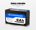 Atem Power 9AH AGM Battery 12V AMP Lead Acid SLA Deep Cycle Battery