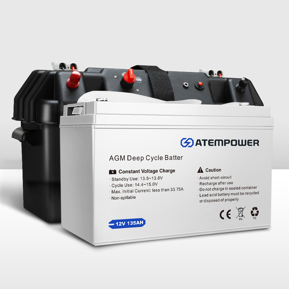 Atem Power 12V 135Ah AGM Deep Cycle Battery Portable + 12V Battery Box –  atempower