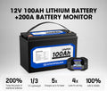 Atem Power 100AH 12V LiFePO4 Lithium Battery + Battery Monitor 200A w/Shunt