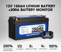 Atem Power 12V 150Ah Lithium Battery LiFePO4 + Battery Monitor 200A w/Shunt