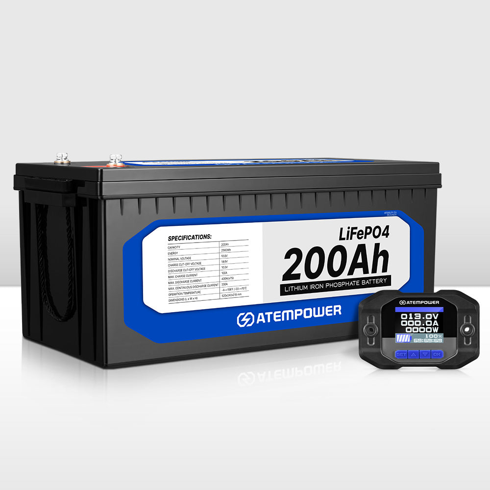 Atem Power 12V 200Ah Lithium Battery LiFePO4 + Battery Monitor 200A w/ –  atempower