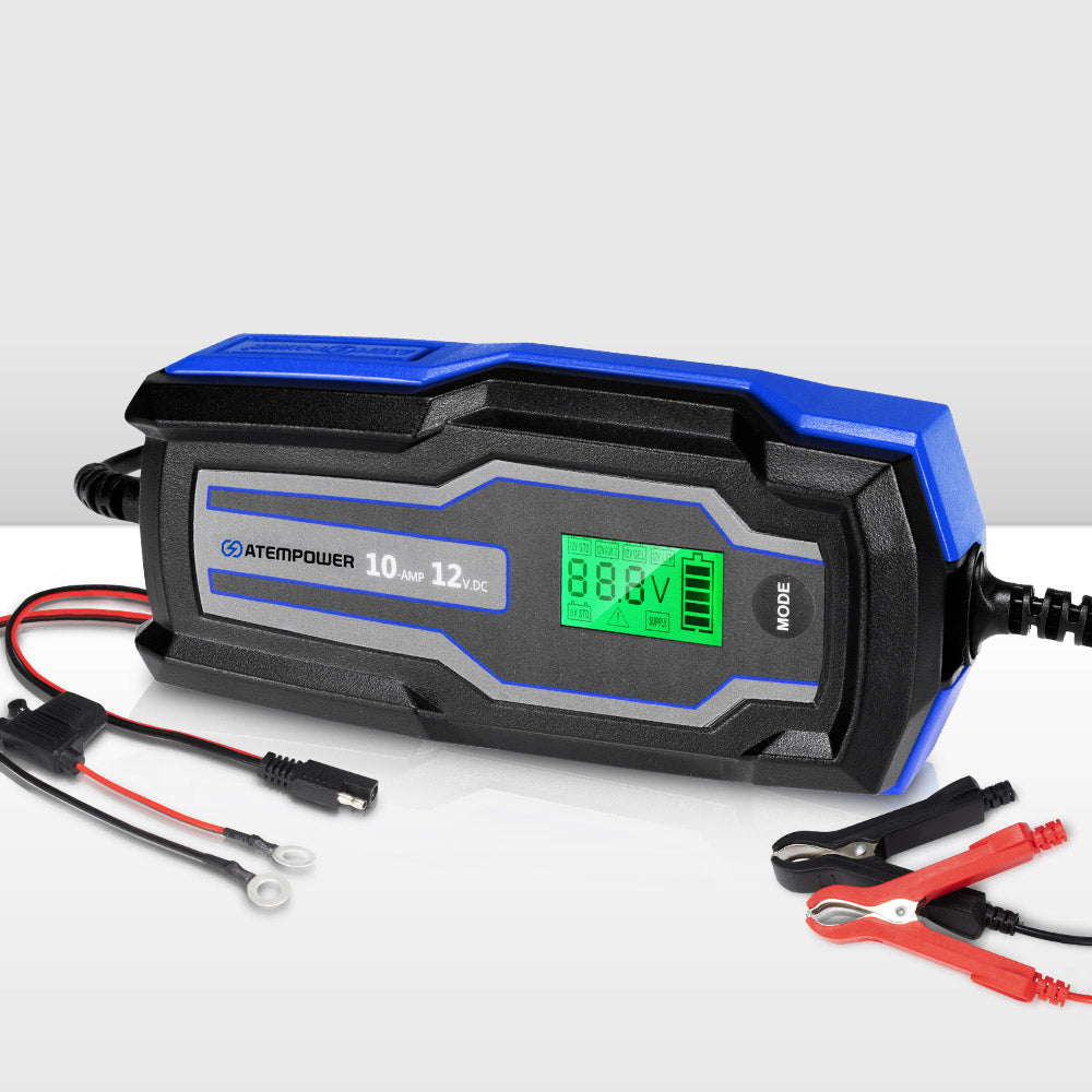 Manwe Chargeur de Batterie Intelligent 12V-24V 10A, 7 étapes de Chargeur  Batterie Voiture et Automatique Réparation, Chargeur Au2