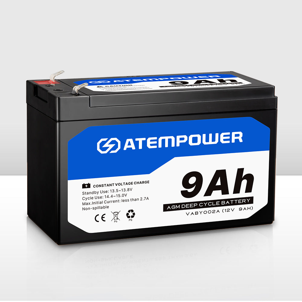 ATEM POWER 9AH AGM Battery 12V AMP Lead Acid SLA Deep Cycle Battery
