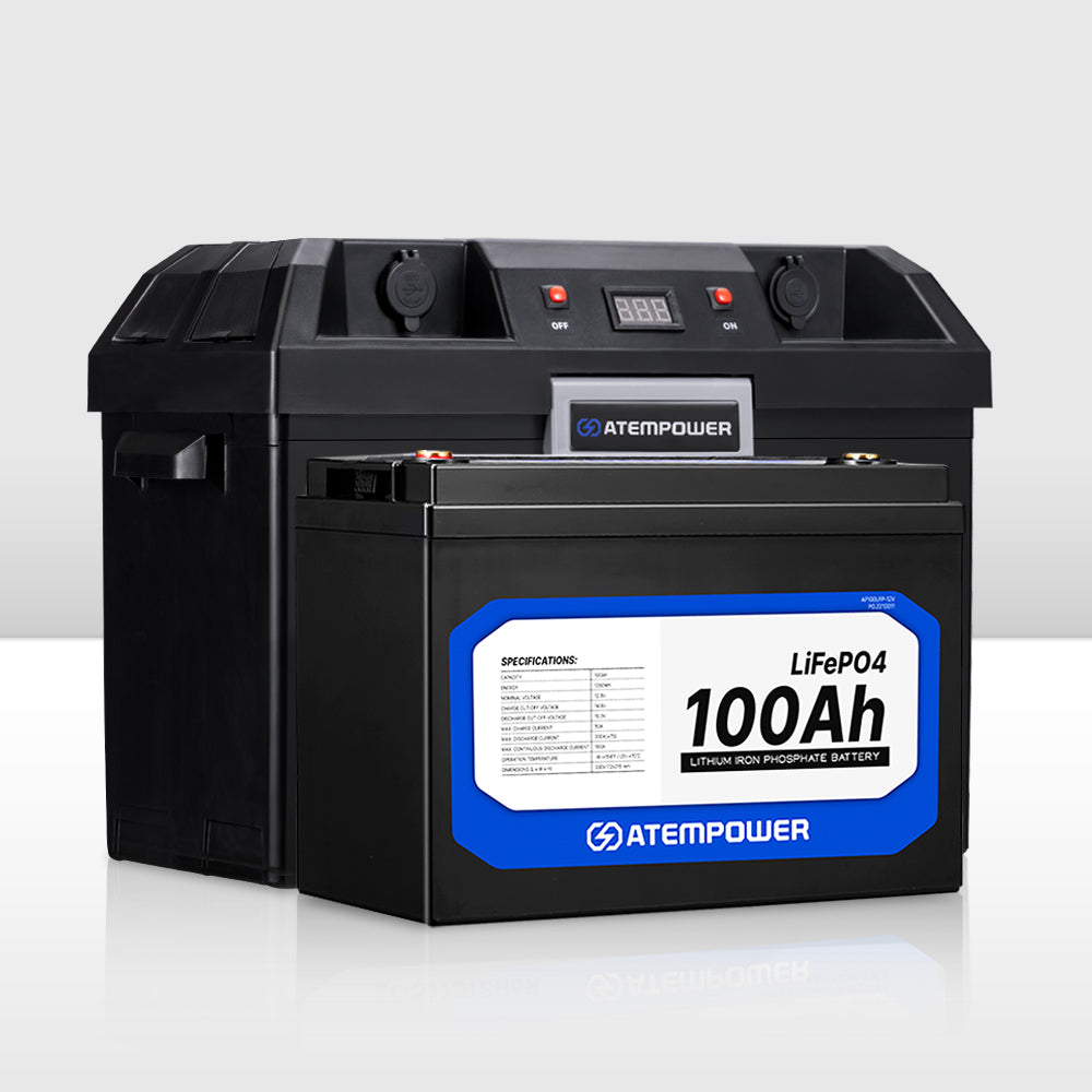 ATEM POWER Battery Box built-in VSR Isolator with 500W Inverter  + 12V 100Ah Lithium Battery