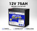 75Ah 12V AGM Deep Cycle Battery Portable Sealed Marine Solar 4WD